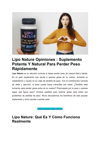 Lipo Nature Opiniones _ Suplemento Potente Y Natural Para Perder Peso Rápidamente (1)