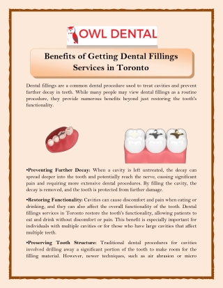 Benefits of Getting Dental Fillings Services in Toronto