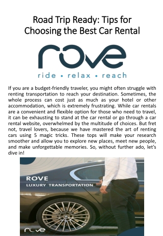 RideRove Car Rentals - Tips for Choosing the Right One