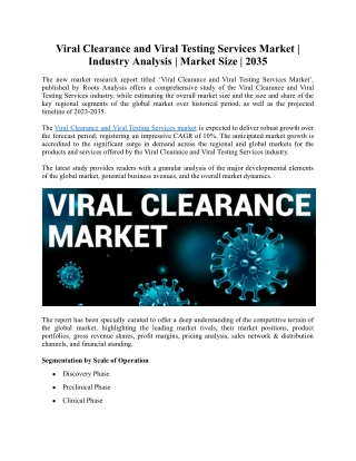 Viral Clearance and Viral Testing Services Market | Industry Analysis | Market S