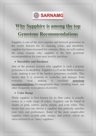 Why Sapphire is among the top Gemstone Recommendations