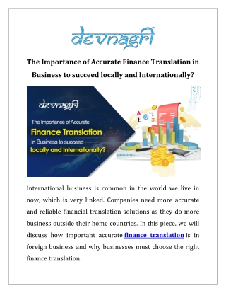 The Importance of Accurate Finance Translation in Business to succeed locally and Internationally