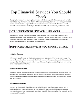 TOP FINANCIAL SERVICES YOU SHOULD CHECK