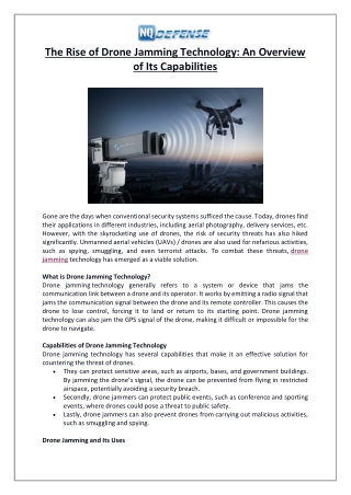 The Rise of Drone Jamming Technology- An Overview of Its Capabilities