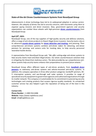 State-of-the-Art Drone Countermeasure Systems from NovoQuad Group