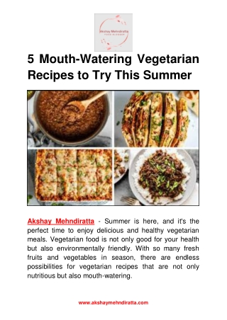 5 Mouth-Watering Vegetarian Recipes to Try This Summer