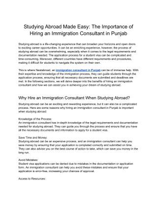 Studying Abroad Made Easy_ The Importance of Hiring an Immigration Consultant in Punjab