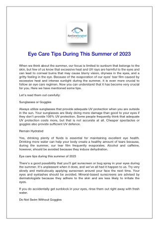 Eye Care Tips During This Summer of 2023