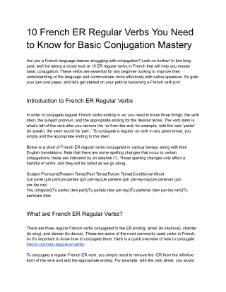 10 French ER Regular Verbs You Need to Know for Basic Conjugation Mastery