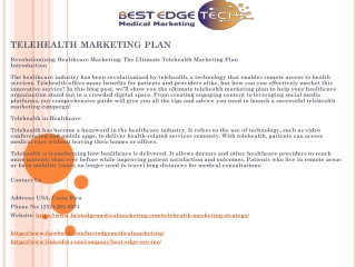 telehealth marketing plan