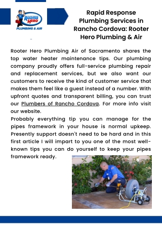 Rapid Response Plumbing Services in Rancho Cordova Rooter Hero Plumbing & Air