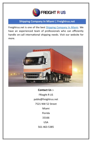 Shipping Company In Miami | Freightrus.net