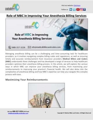 Role of MBC in Improving Your Anesthesia Billing Services