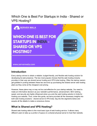 Which one is best for startups in India- Shared or VPS Hosting_