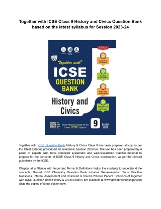 Together with ICSE Class 9 History and Civics Question Bank based on the latest syllabus for Session 2023-24