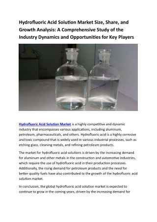 Hydrofluoric Acid Solution Market