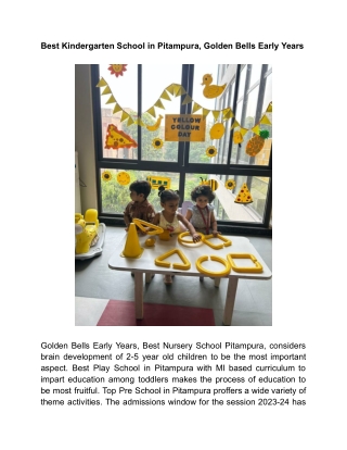 Best Kindergarten School in Pitampura, Golden Bells Early Years