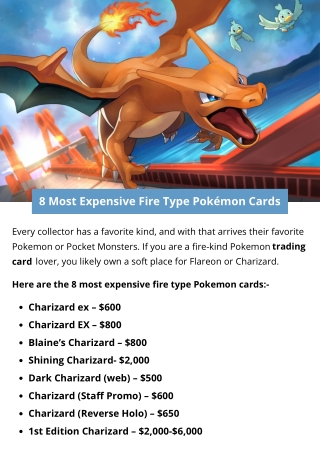 8 Most Expensive Fire Type Pokémon Cards