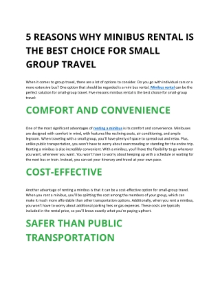 5 REASONS WHY MINIBUS RENTAL IS THE BEST CHOICE FOR SMALL GROUP TRAVEL