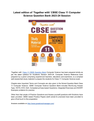 Latest edition of ‘Together with’ CBSE Class 11 Computer Science Question Bank 2023-24 Session