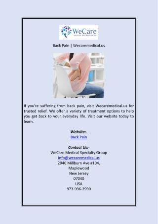 Back Pain Wecaremedical us