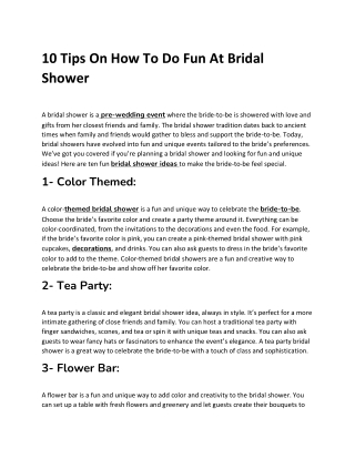 10 Tips On How To Do Fun At Bridal Shower