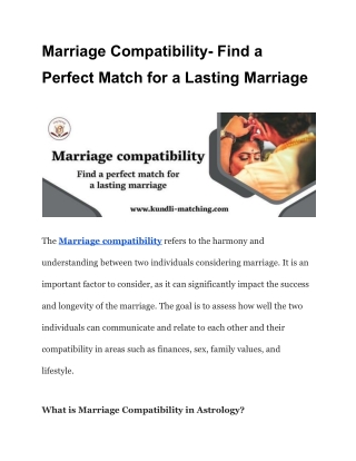 Marriage Compatibility- Find a Perfect Match for a Lasting Marriage