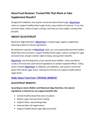 Glucotrust Reviews 2022: Blood Sugar Gluco Trust Supplement!