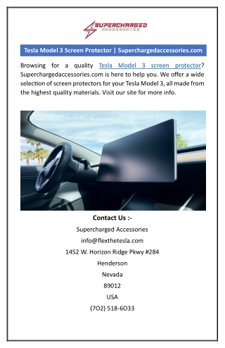 Tesla Model 3 Screen Protector | Superchargedaccessories.com