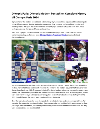 Olympic Paris Olympic Modern Pentathlon Complete History till Olympic Paris 2024