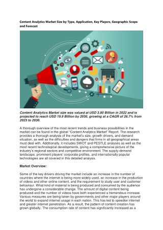 Content Analytics Market Size by Type, Application, Key Players