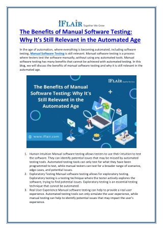 The Benefits of Manual Software Testing- Why It's Still Relevant in the Automated Age