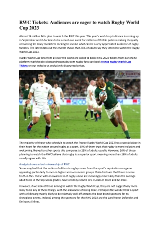 RWC Tickets: Audiences are eager to watch Rugby World Cup 2023