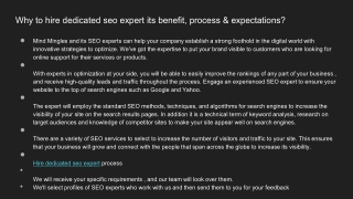 Why to hire dedicated seo expert its benefit, process & expectations?