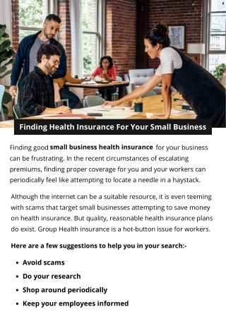 Finding Health Insurance For Your Small Business