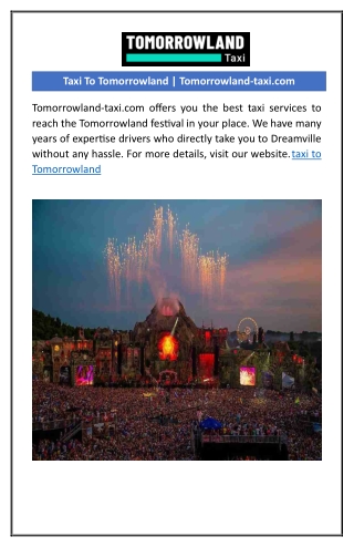 Taxi To Tomorrowland | Tomorrowland-taxi.com