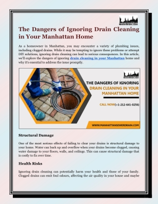 The Dangers of Ignoring Drain Cleaning in Your Manhattan Home