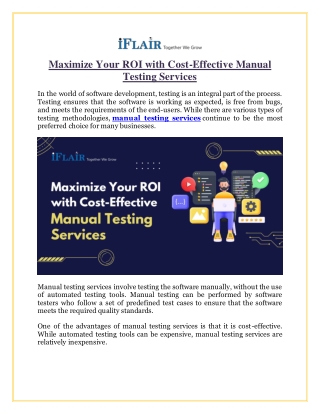 Maximize Your ROI with Cost-Effective Manual Testing Services