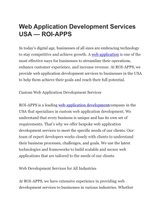 Web Application Development Services USA - ROI Apps