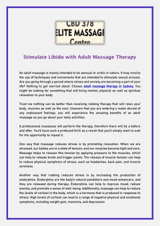 Stimulate Libido with Adult Massage Therapy