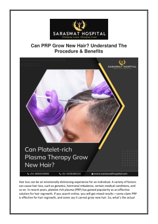 Can PRP Grow New Hair? Understand the Procedure & Benefits