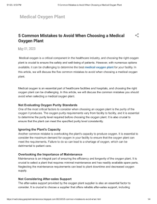 5 Common Mistakes to Avoid When Choosing a Medical Oxygen Plant