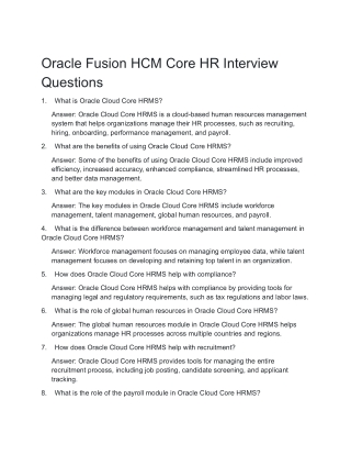 Oracle Fusion HCM Core HR Interview Questions