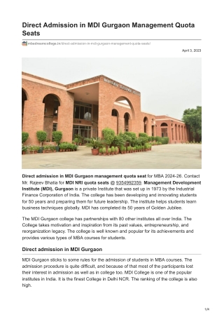 MDI Gurgaon Management Quota Seats