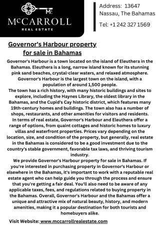 Governors Harbour property for sale in bahamas