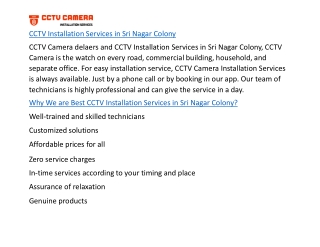 CCTV Installation Services in Sri Nagar Colony