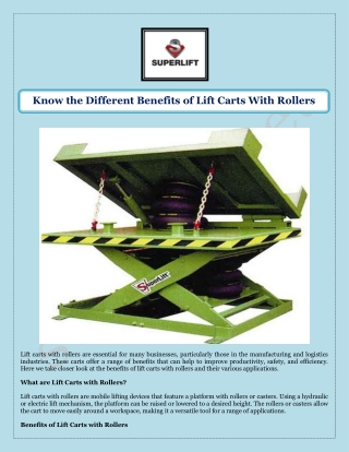 Know the Different Benefits of Lift Carts With Rollers