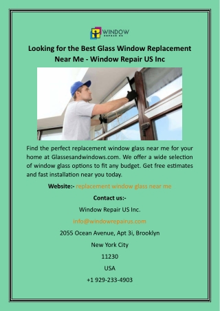 Looking for the Best Glass Window Replacement Near Me - Window Repair US Inc