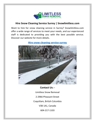 Hire Snow Cleaning Service Surrey  Snowlimitless.com