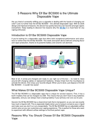 5 Reasons Why Elf Bar BC5000 is the Ultimate Disposable Vape